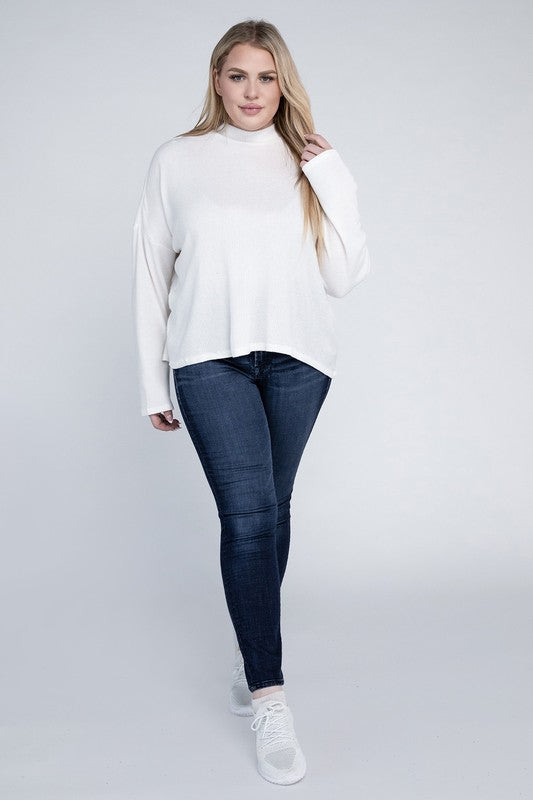 Plus Drop Shoulder Long Sleeve Top