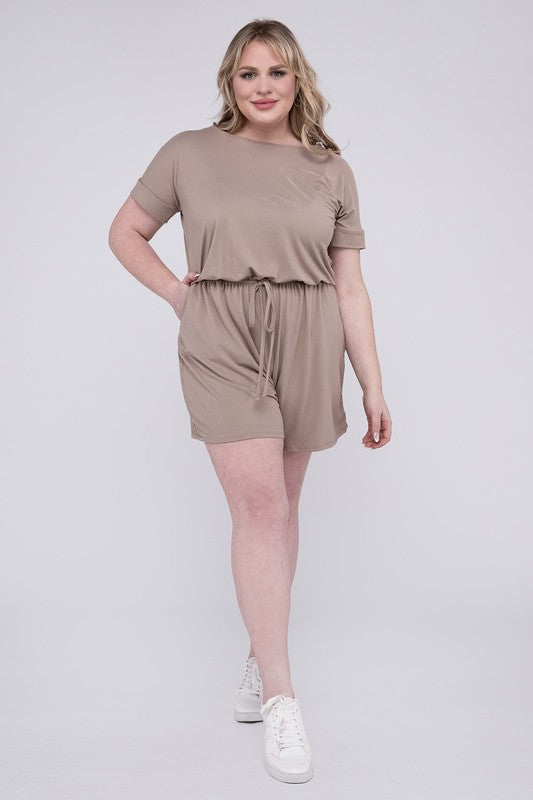 Plus Brushed Romper with Pockets