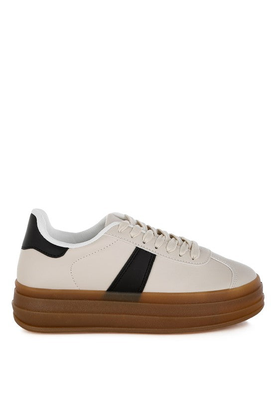 Faux Leather Knockout Lace-Up Sneakers