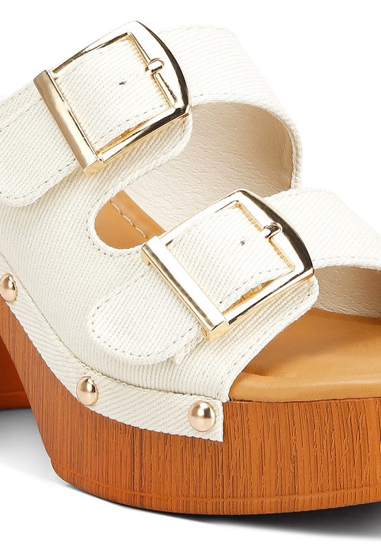 Buckle Strap High Block Heel Mules