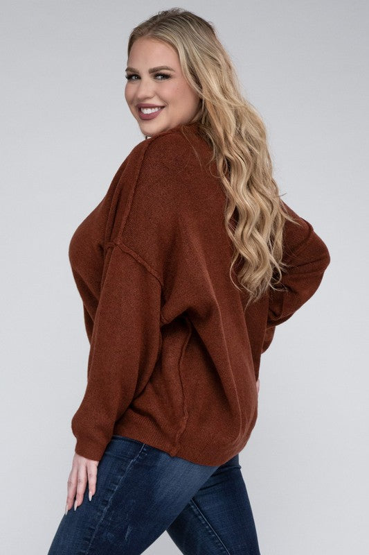 Plus Oversized Round Neck Raw Seam Sweater