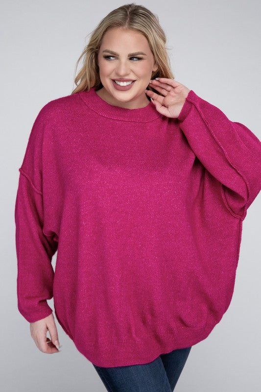 Plus Oversized Round Neck Raw Seam Sweater