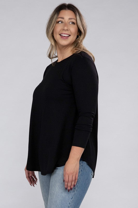 Plus Long Sleeve Round Neck Round Hem Tunic Top