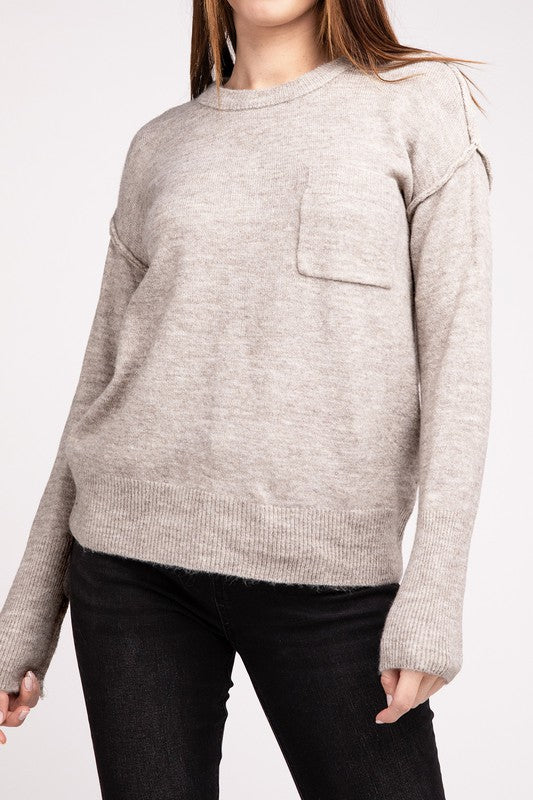 Hi-Low Hem Round Neck Sweater