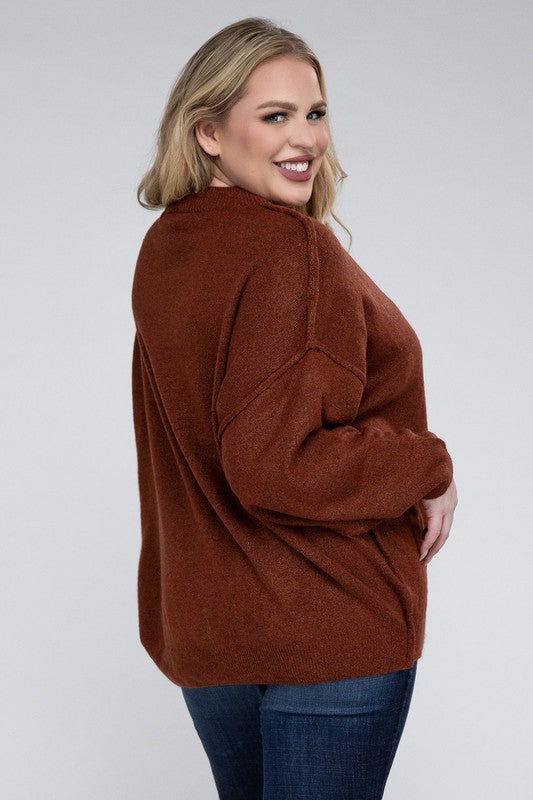 Plus Oversized Round Neck Raw Seam Sweater