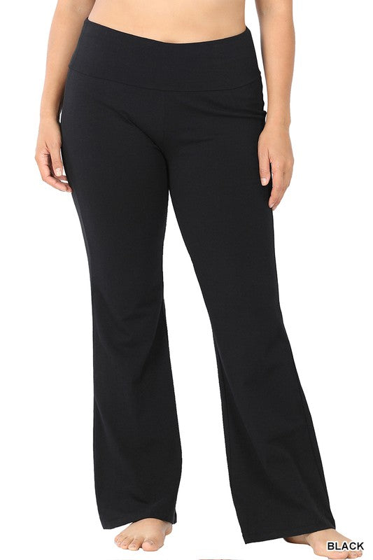 Plus Premium Cotton Fold Over Yoga Flare Pants