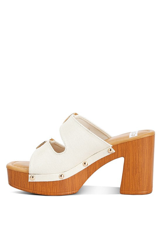 Buckle Strap High Block Heel Mules