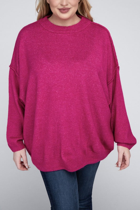 Plus Oversized Round Neck Raw Seam Sweater