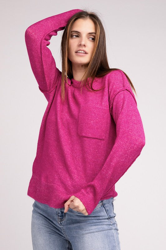 Hi-Low Hem Round Neck Sweater