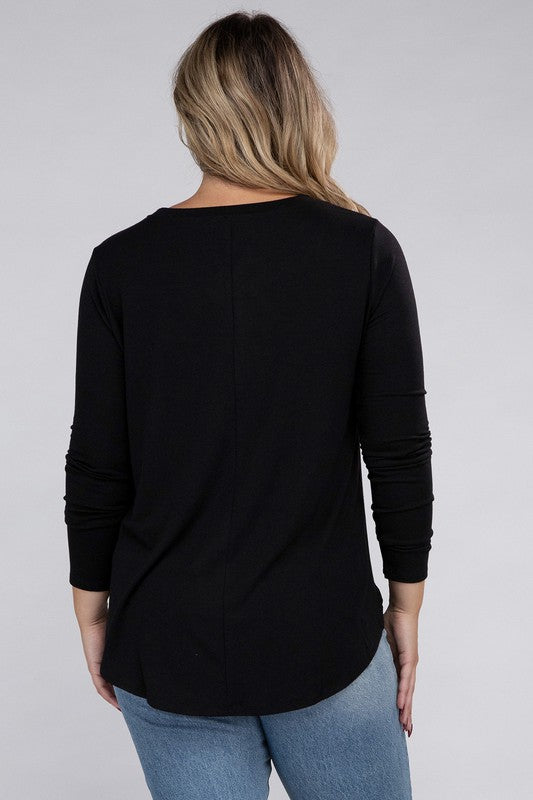 Plus Long Sleeve Round Neck Round Hem Tunic Top