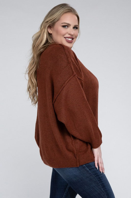 Plus Oversized Round Neck Raw Seam Sweater