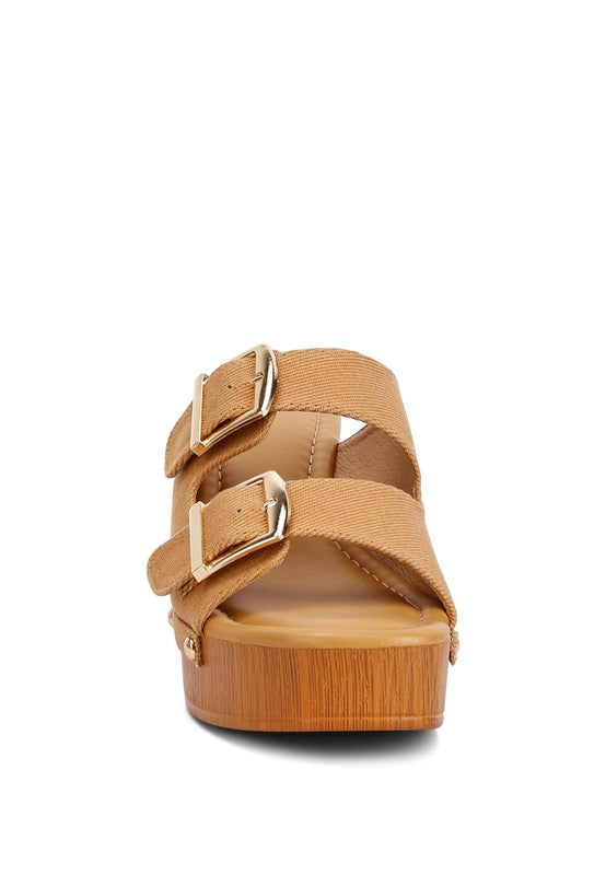 Buckle Strap High Block Heel Mules