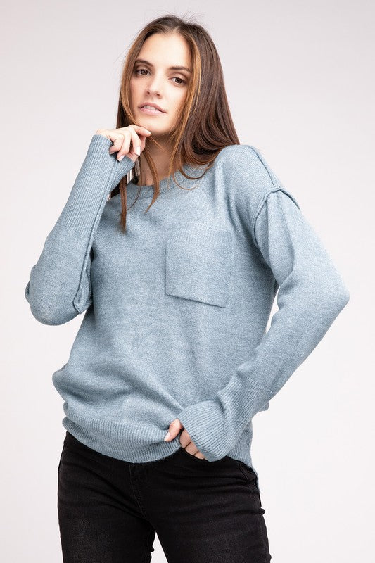 Hi-Low Hem Round Neck Sweater