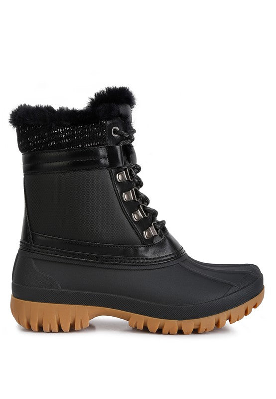 Fur Collar Contrasting Lug Sole Boots