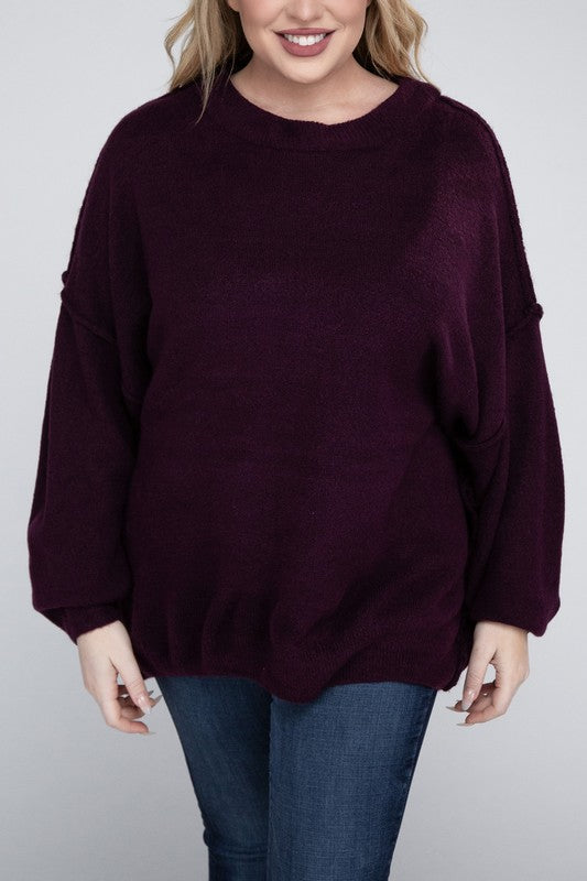 Plus Oversized Round Neck Raw Seam Sweater