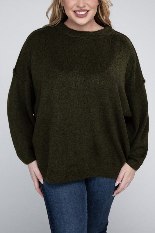 Plus Oversized Round Neck Raw Seam Sweater