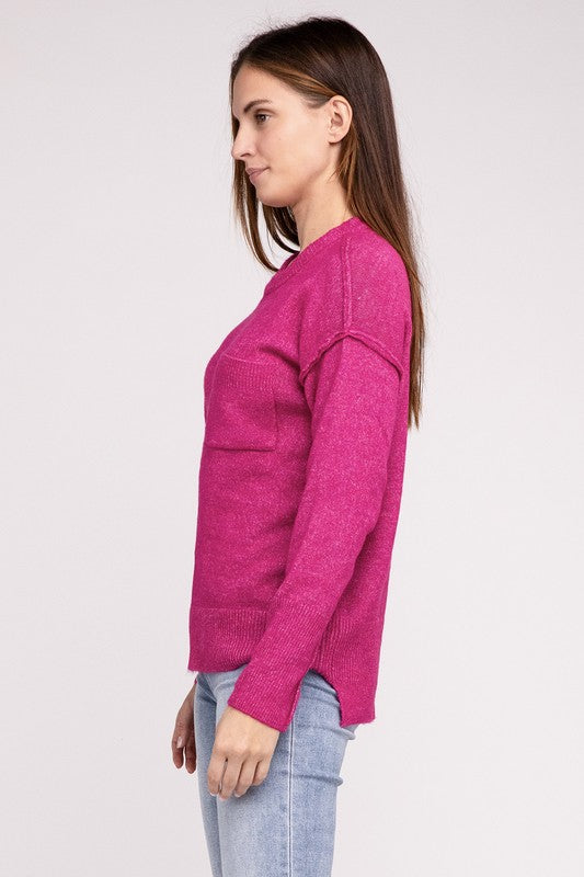 Hi-Low Hem Round Neck Sweater