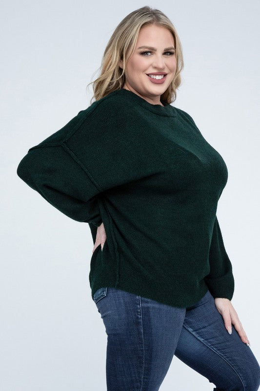 Plus Oversized Round Neck Raw Seam Sweater