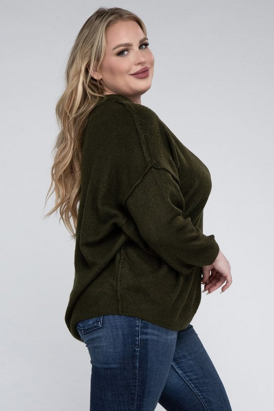 Plus Oversized Round Neck Raw Seam Sweater