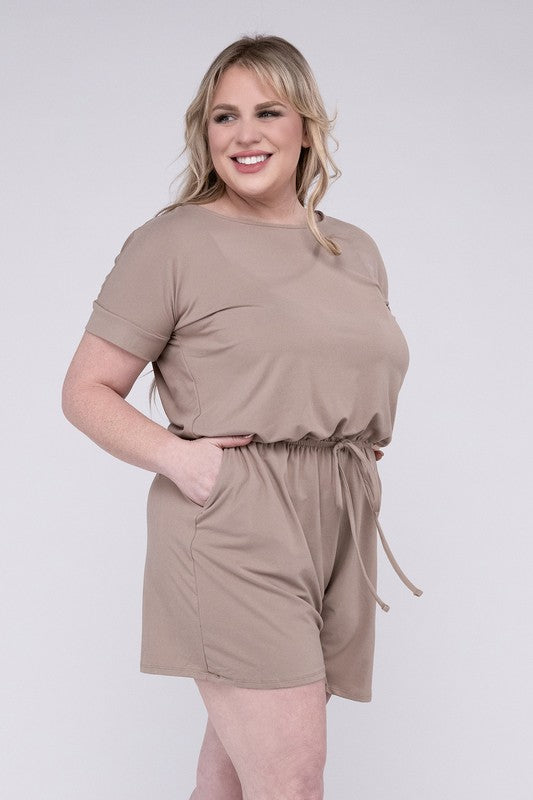 Plus Brushed Romper with Pockets