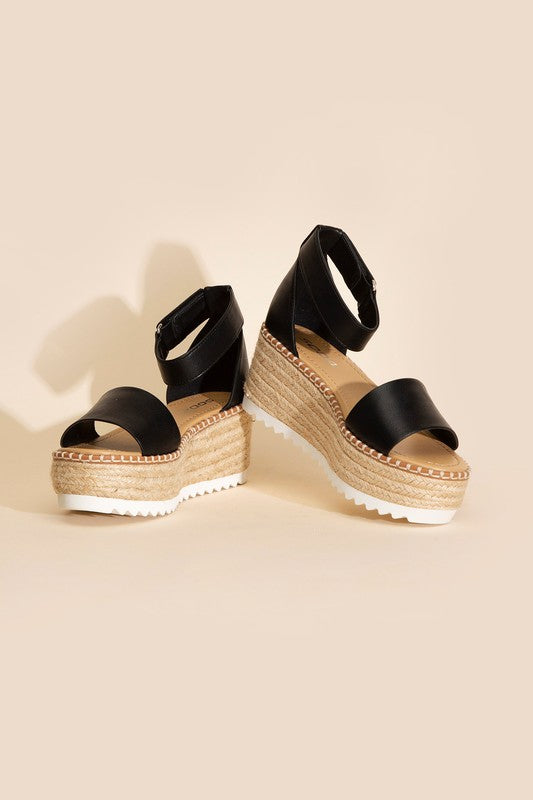 Raffia Platform Sandal with Angle Strap