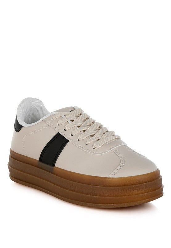 Faux Leather Knockout Lace-Up Sneakers