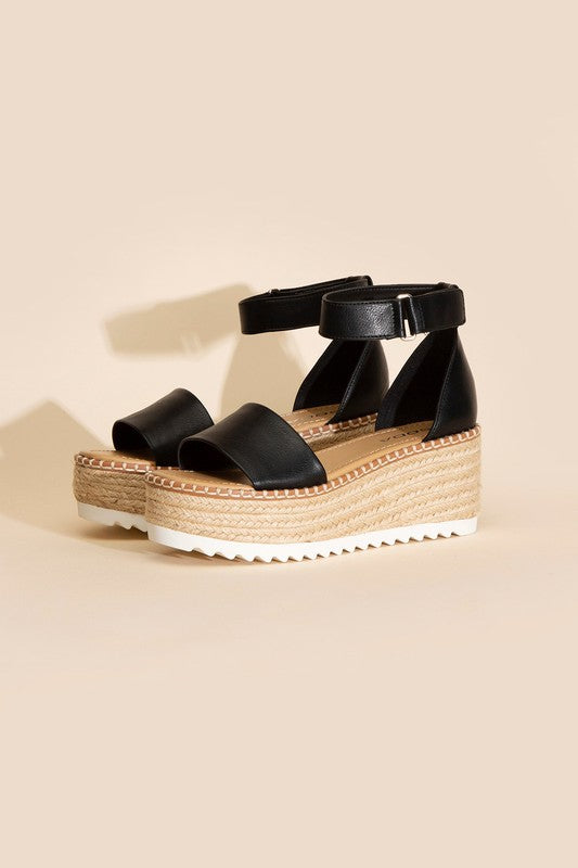 Raffia Platform Sandal with Angle Strap