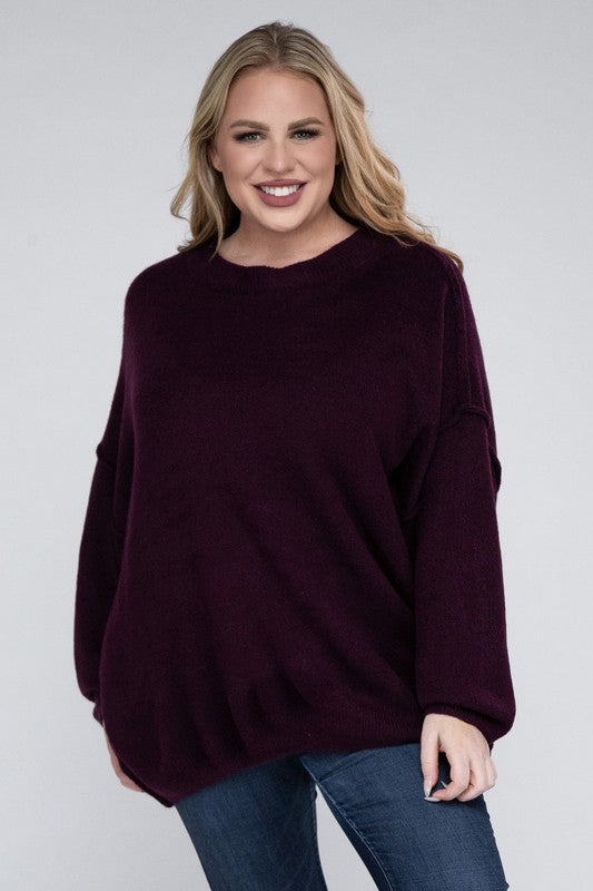 Plus Oversized Round Neck Raw Seam Sweater