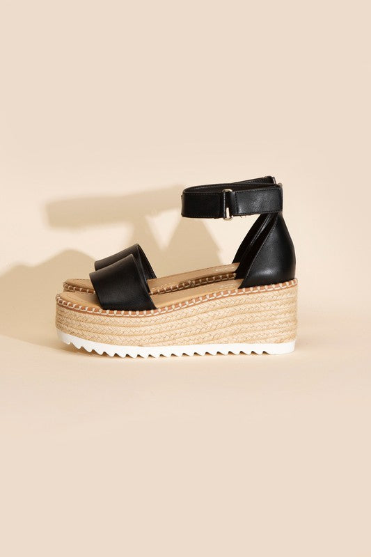 Raffia Platform Sandal with Angle Strap