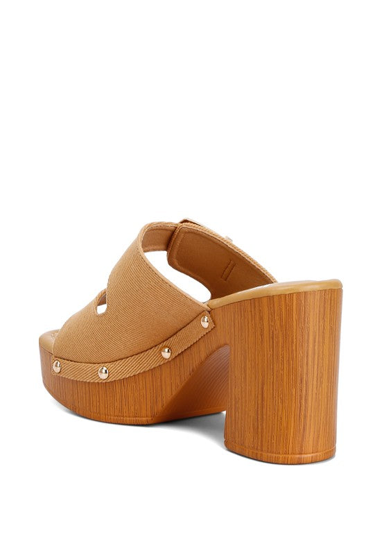 Buckle Strap High Block Heel Mules