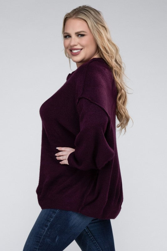 Plus Oversized Round Neck Raw Seam Sweater