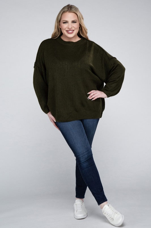 Plus Oversized Round Neck Raw Seam Sweater