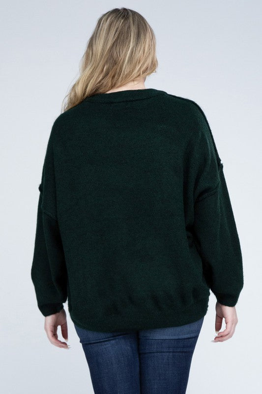 Plus Oversized Round Neck Raw Seam Sweater