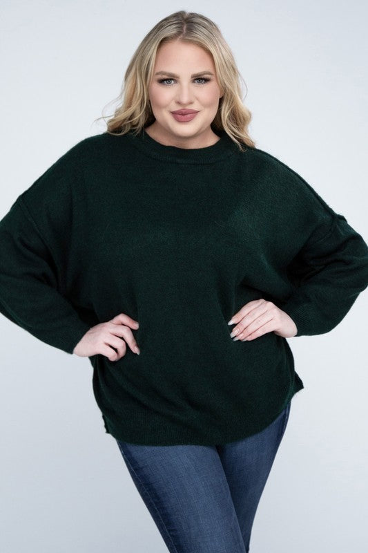 Plus Oversized Round Neck Raw Seam Sweater